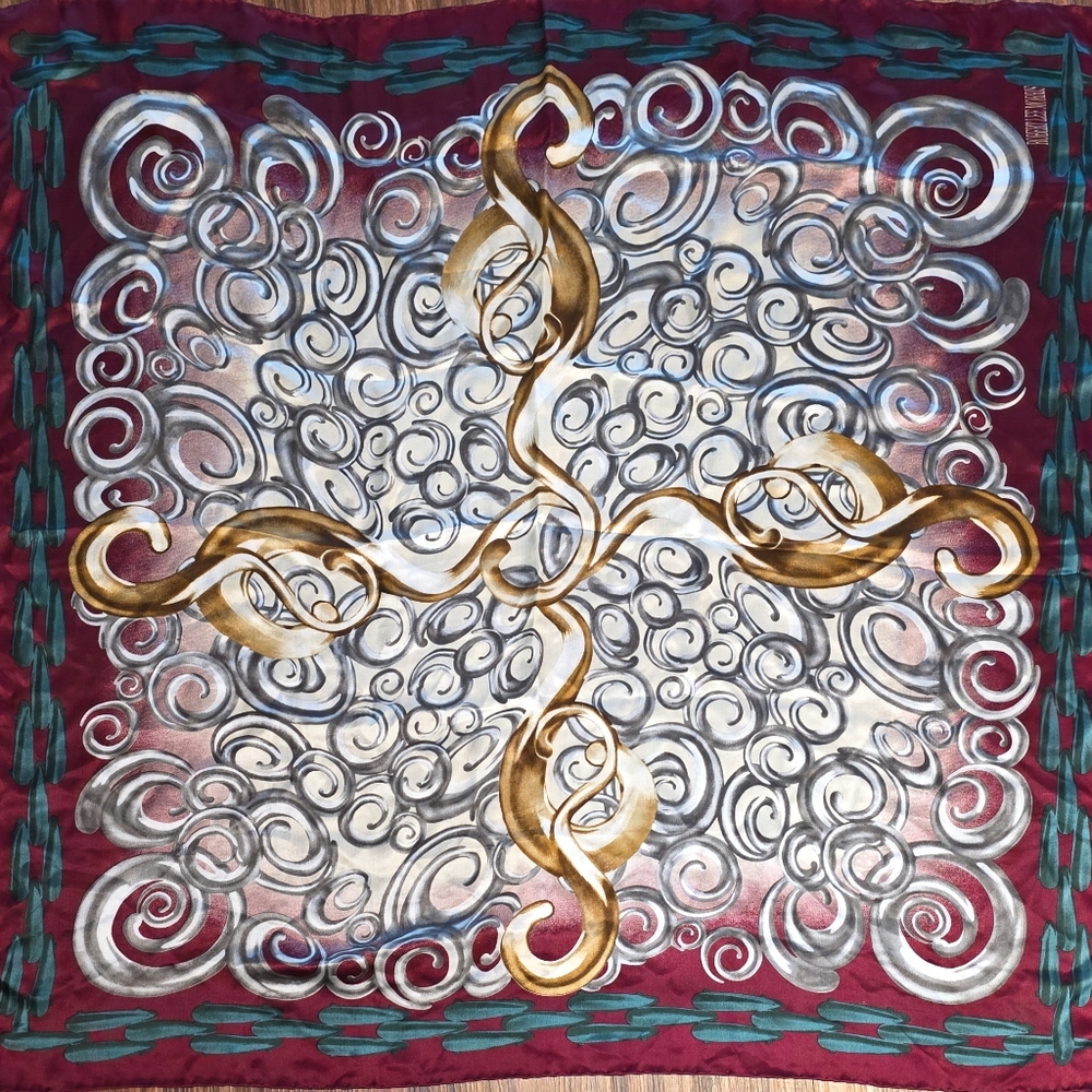 Vtg Hand Rolled Hem Robert Lee Morris 100% Silk "Swirls" Abstract Scarf 34"by35"